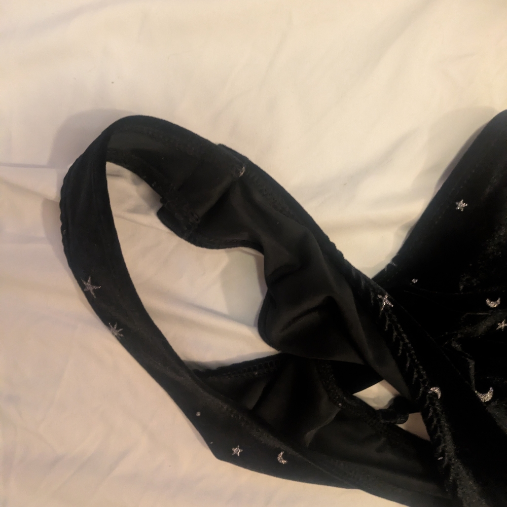 Whimsigoth Open Back Celestial Velvet Bodysuit in Midnight Black - Picture 6 of 8